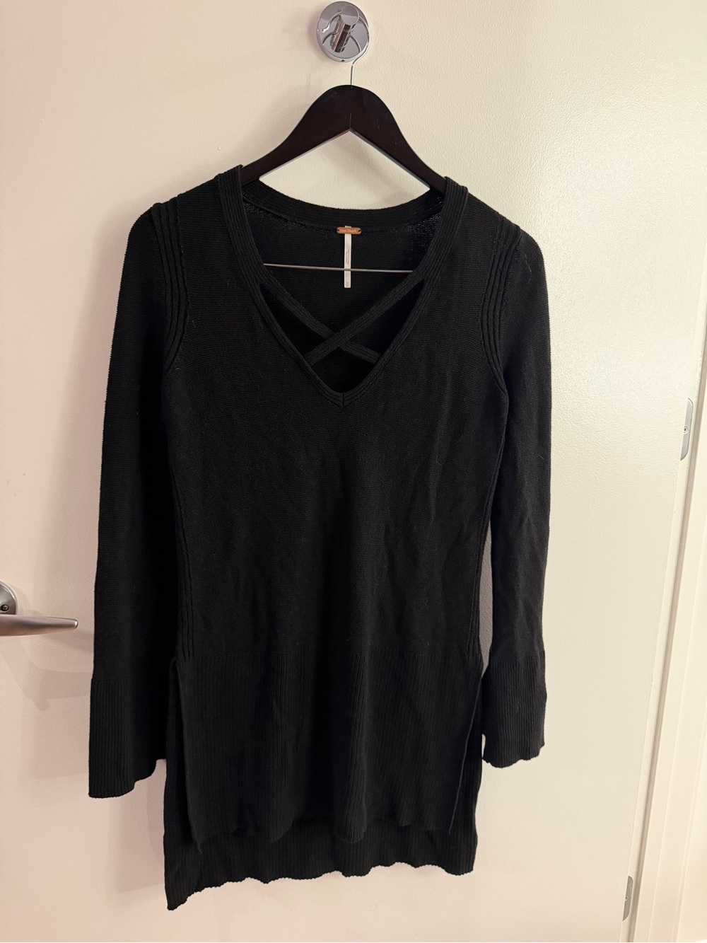 Free People Black Crisscross V-Neck Tunic size small